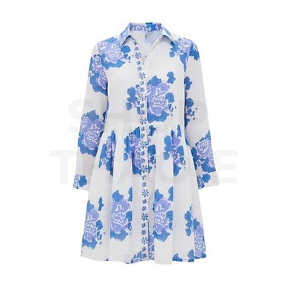 OLIPHANT Long Sleeve Shirt Dress Mini Portofino Blue Size XS NWT - Picture 6 of 6